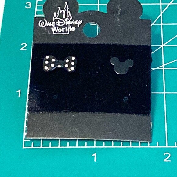 Vintage Disney Mickey Minnie Mouse Earrings Ears Bow Dots Icon Black Disneyana - Picture 7 of 7